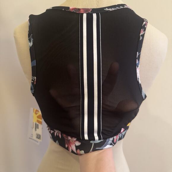 C&C California Womens M Sports Bra Performance Black Floral Mesh Stretch Wicking - Picture 6 of 16